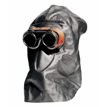 Ledermaske mit Schutzbrille, hinten offen, nach DIN 58214:1997-12